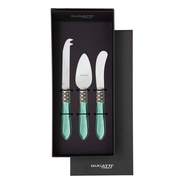 Optical Antique 3 Piece Cheese Knife Set - Emerald Green