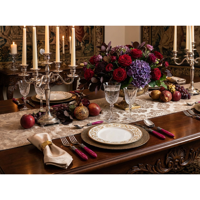 Optical Antique 5 Piece Place setting - raspberry