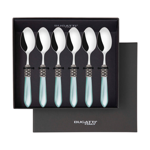 Optical Antique 6 Piece Coffee Spoon Set in gift box - Aqua