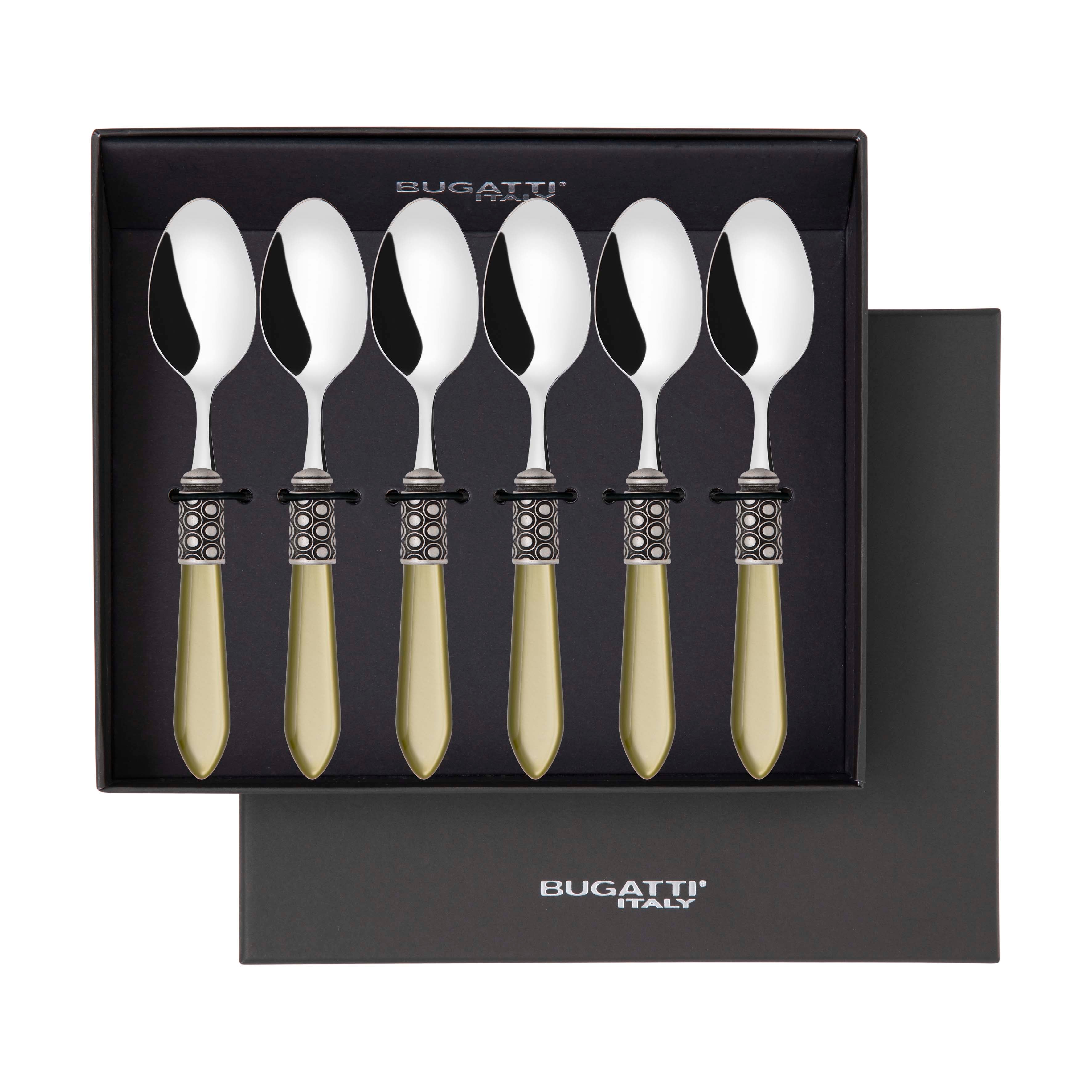 Optical Antique 6 Piece Coffee Spoon Set in gift box - chartreuse green-Casa Bugatti USA