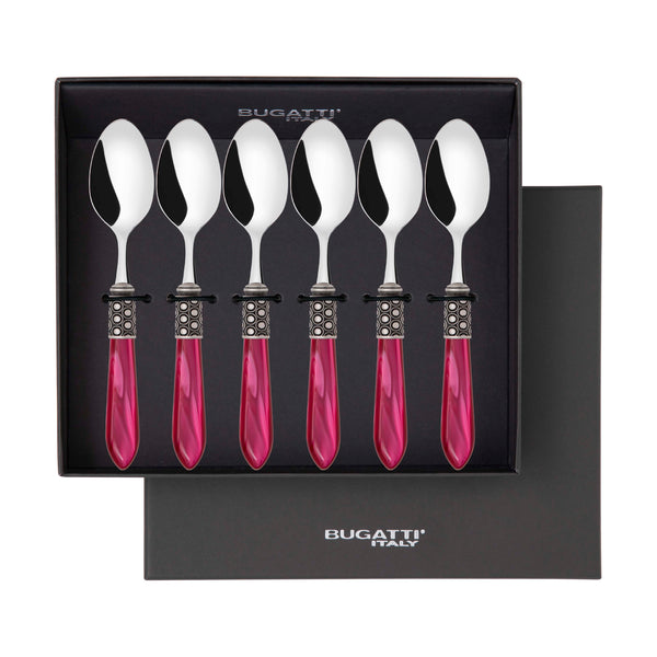 Optical Antique 6 Piece Coffee Spoon Set in gift box - Raspberry