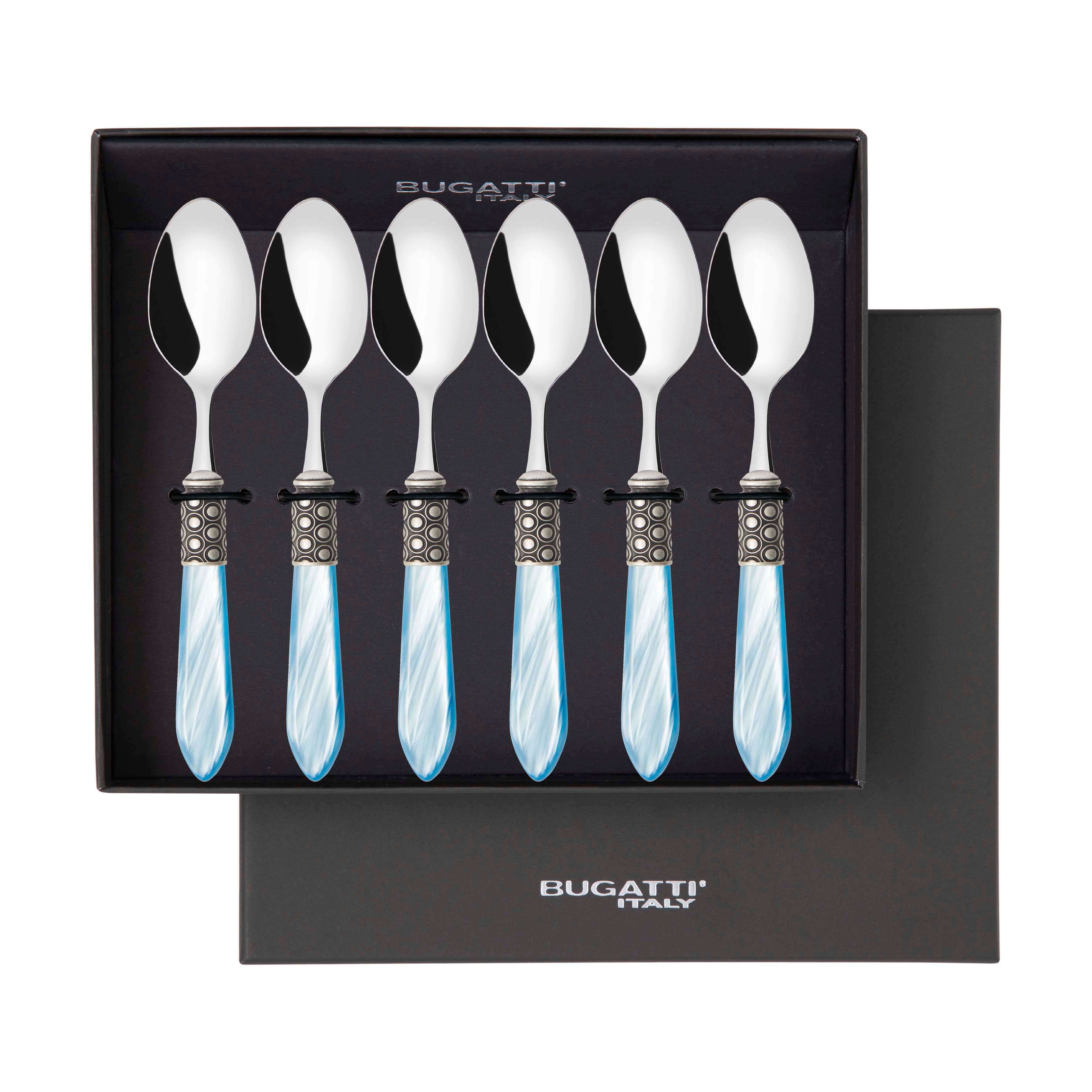 Optical Antique 6 Piece Coffee Spoon Set in gift box - sky blue