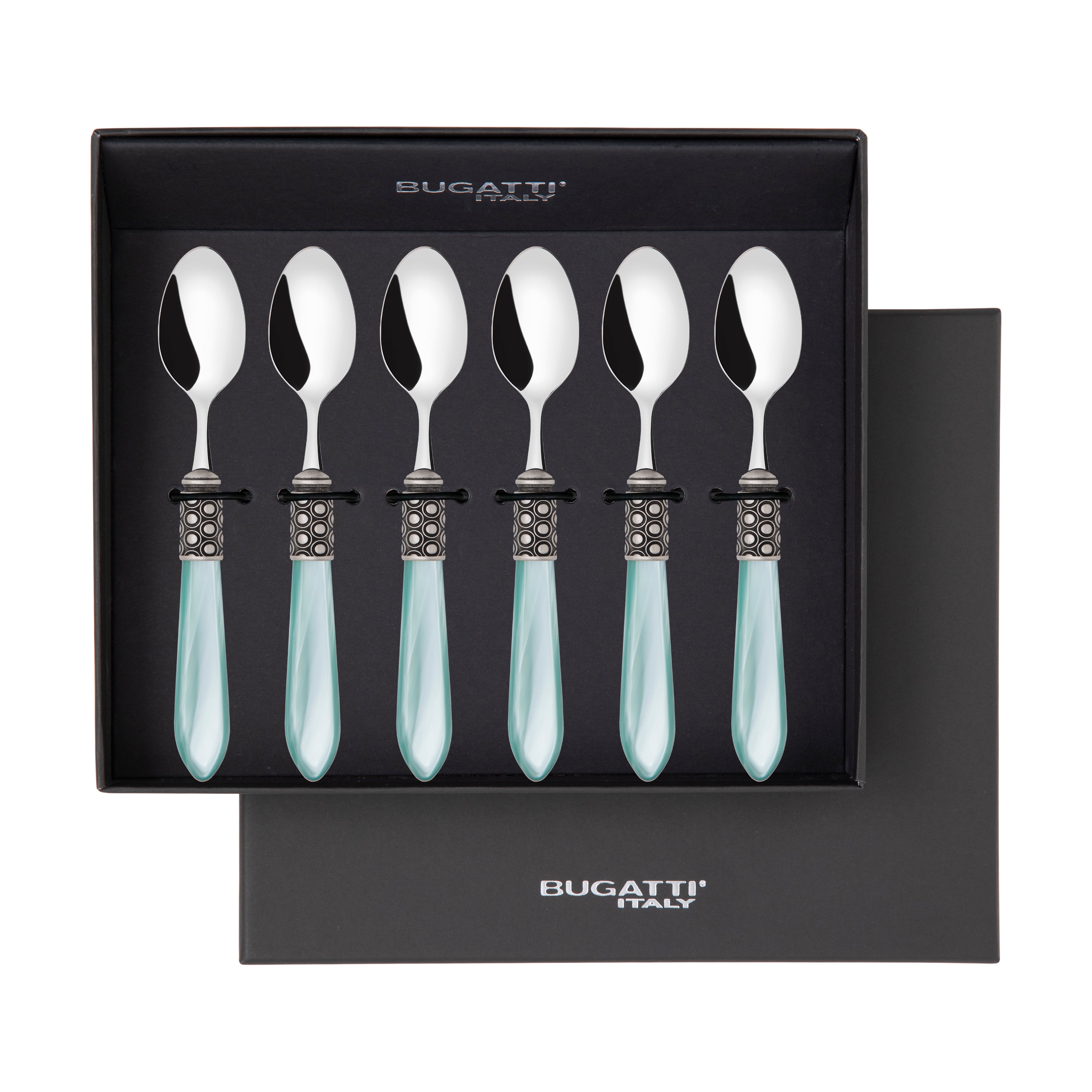 Optical Antique 6 Piece Moka Spoon Set in gift box aqua
