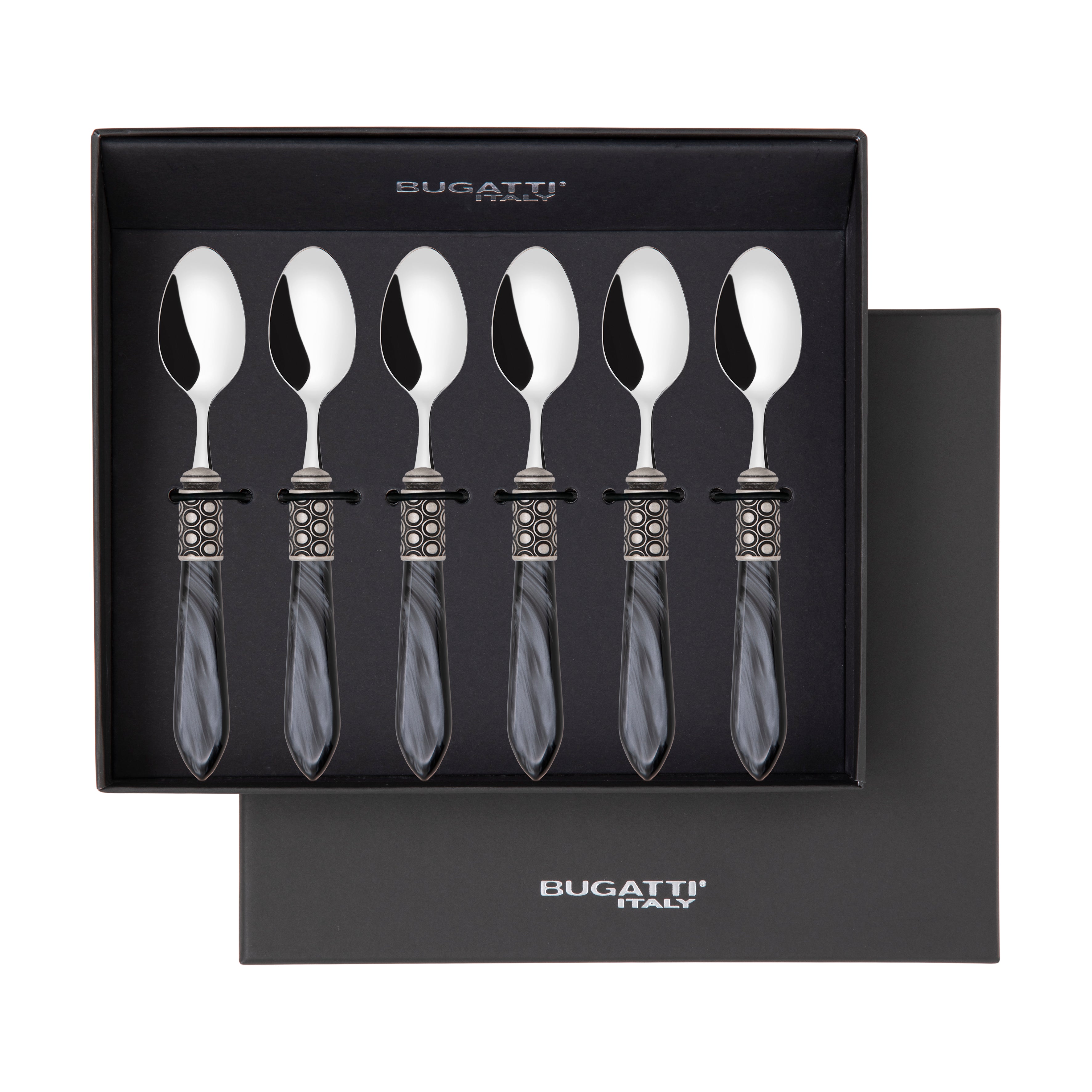 Optical Antique 6 Piece Moka Spoon Set in gift box charcoal