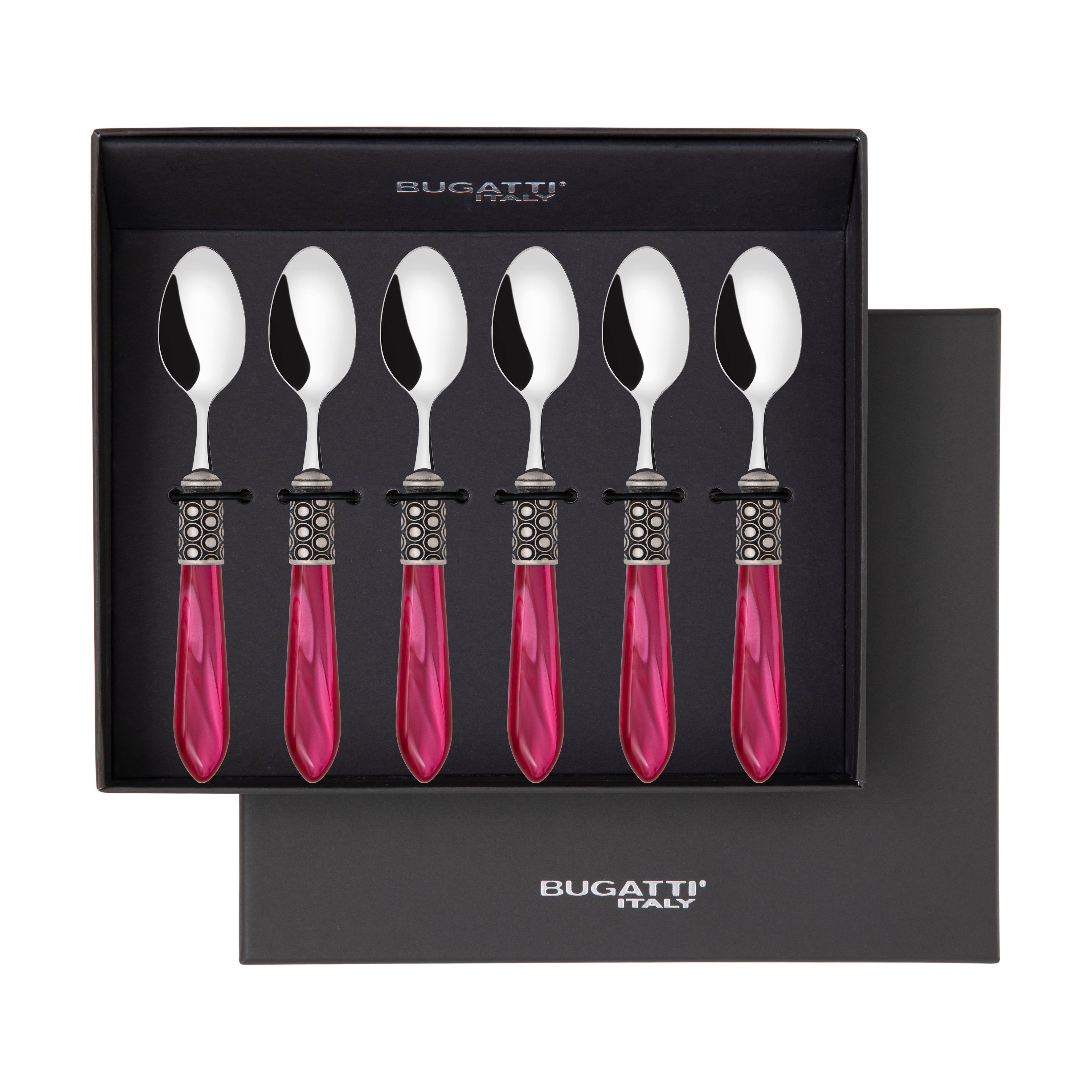 Optical Antique 6 Piece Moka Spoon Set in gift box raspberry