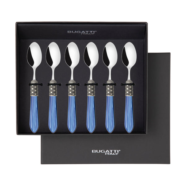 Optical Antique 6 Piece Moka Spoon Set in gift box royal blue