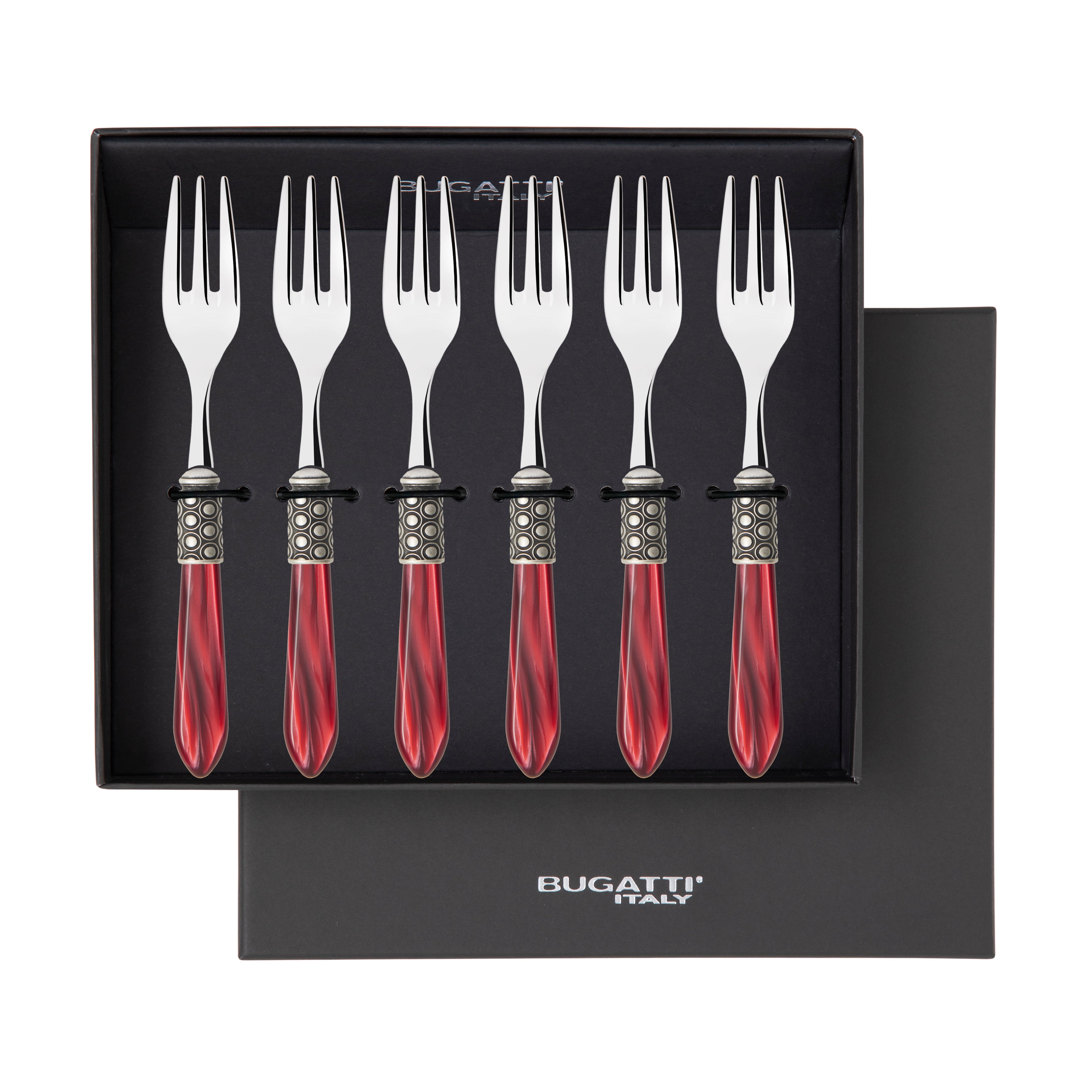 Optical Antique Cocktail / Cake Fork Set in gift box - burgundy