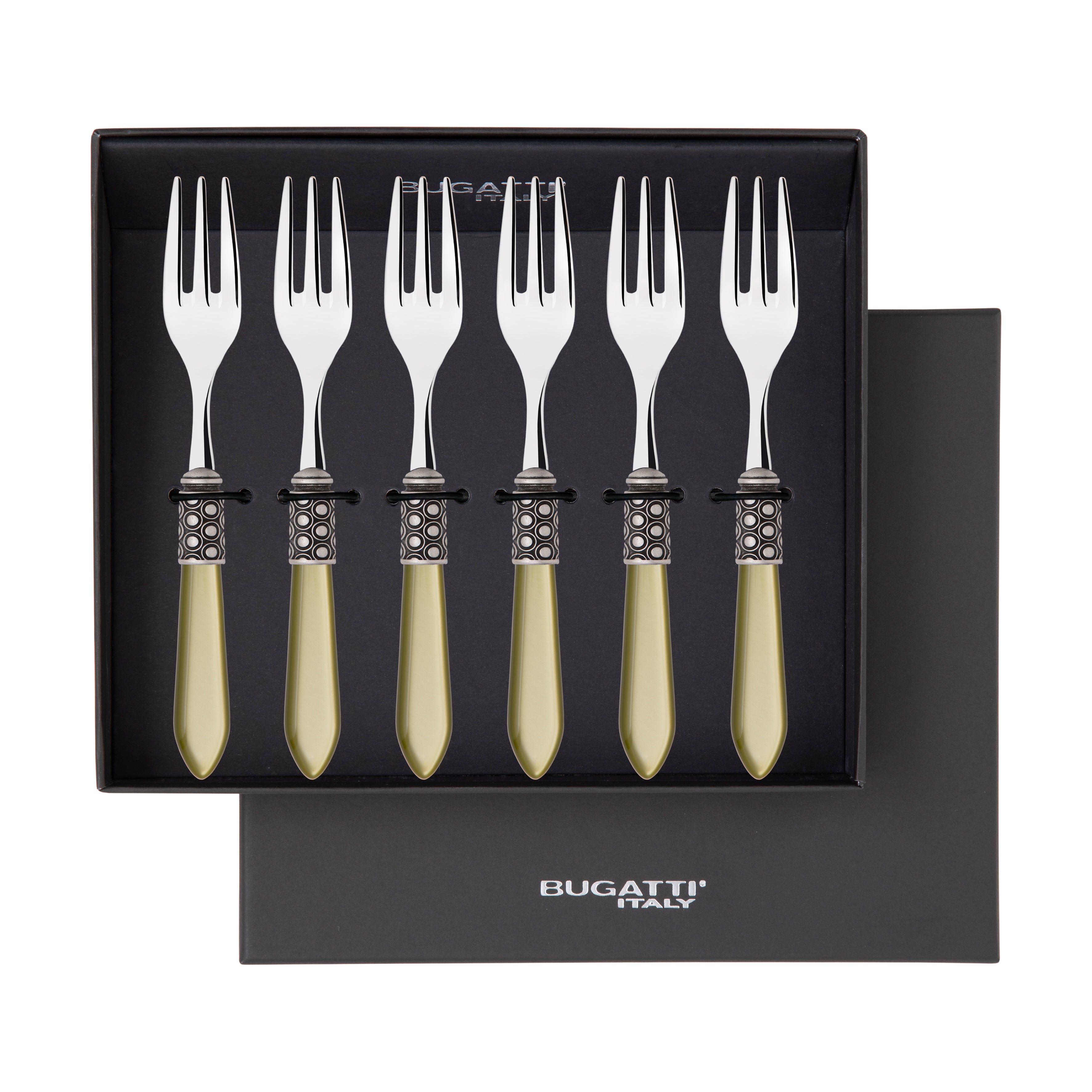 Optical Antique Cocktail / Cake Fork Set in gift box - chartreuse green