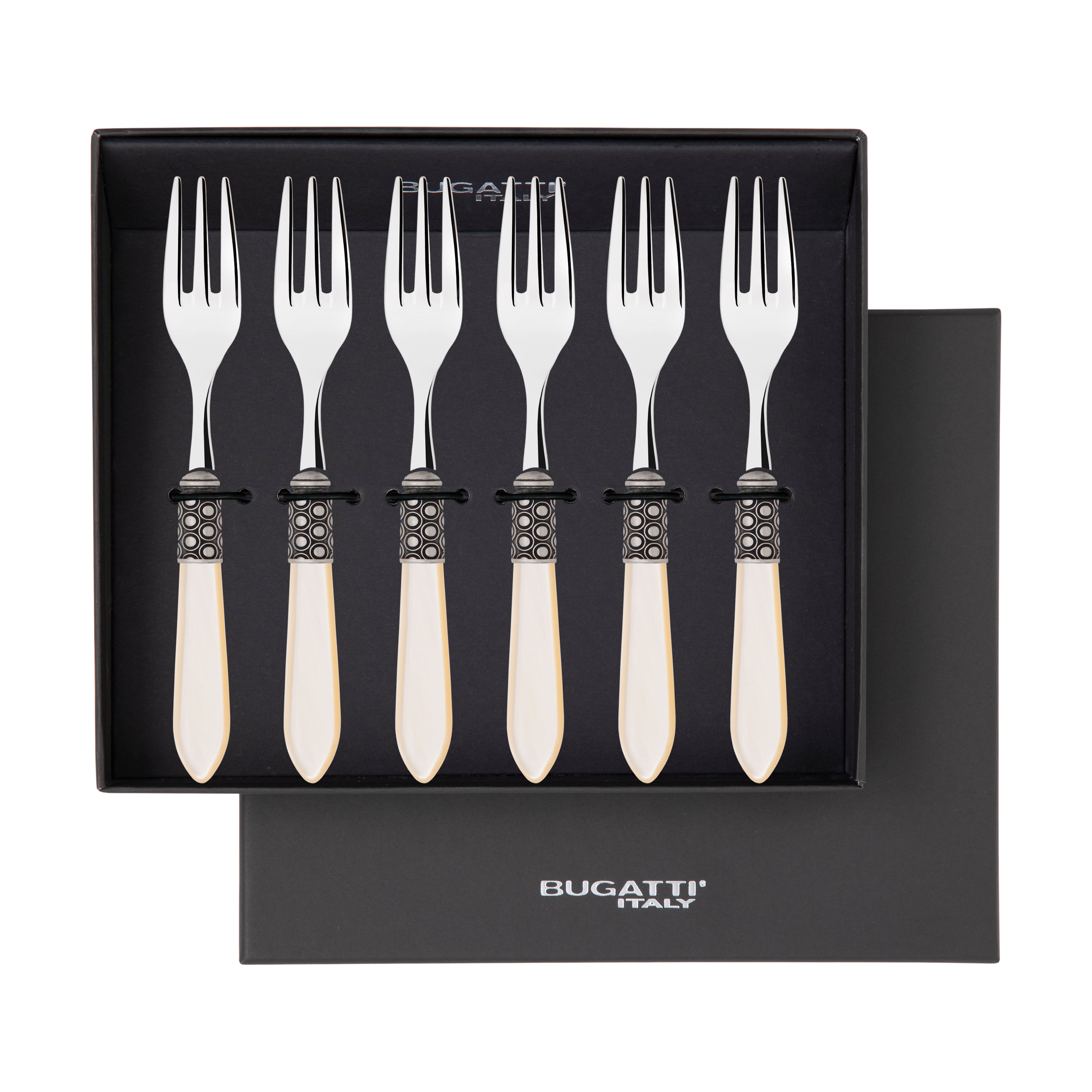 Optical Antique Cocktail / Cake Fork Set in gift box - Ivory