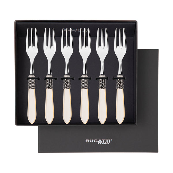 Optical Antique Cocktail / Cake Fork Set in gift box - Ivory