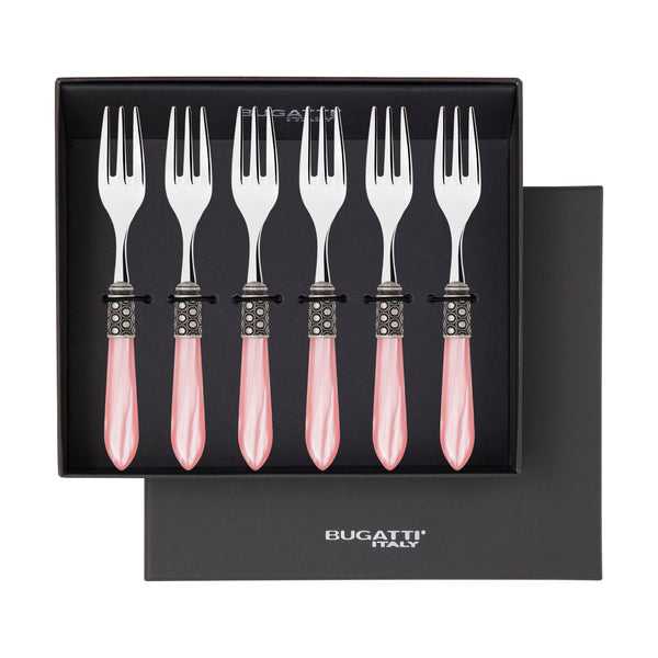 Optical Antique Cocktail / Cake Fork Set in gift box - Pink