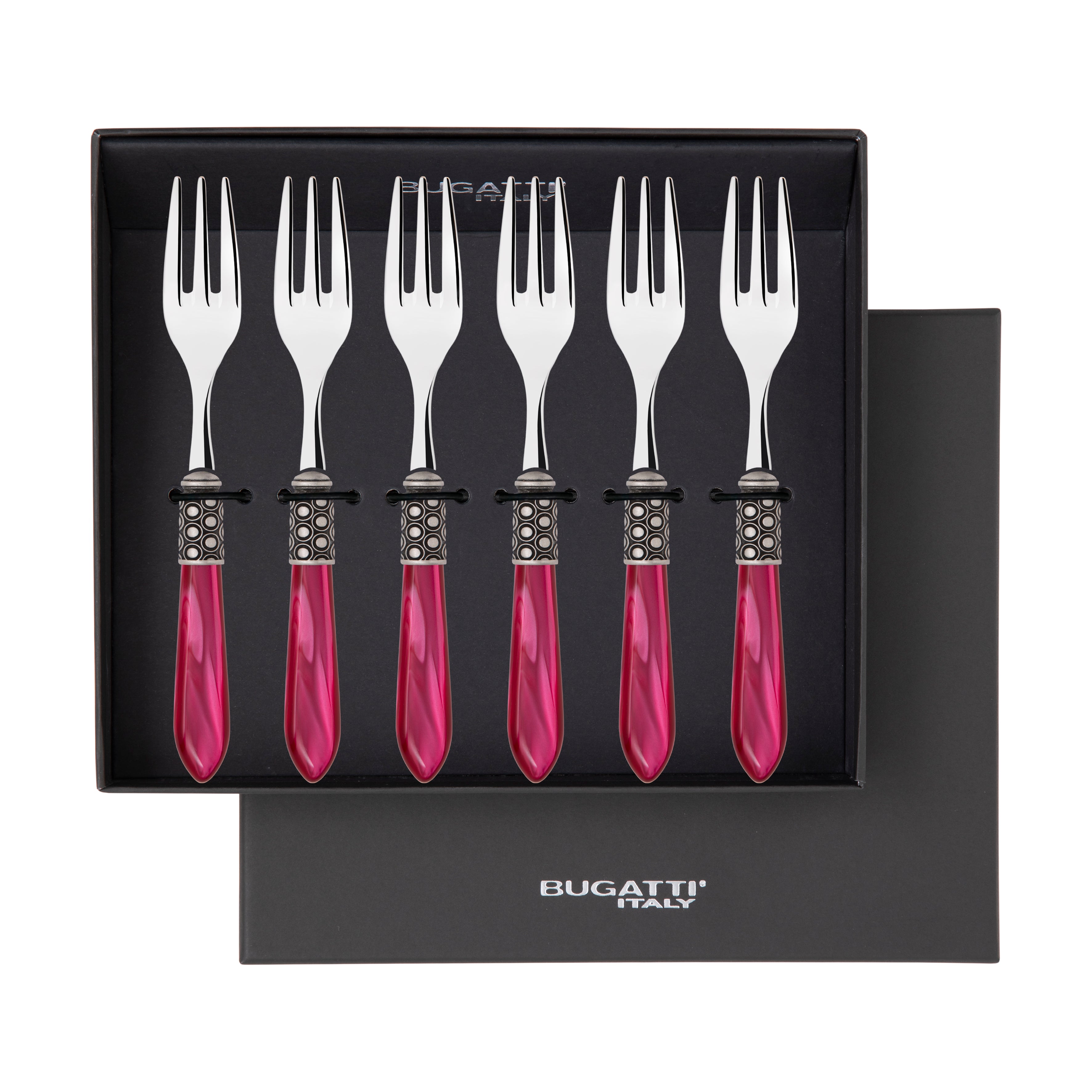 Optical Antique Cocktail / Cake Fork Set in gift box - raspberry