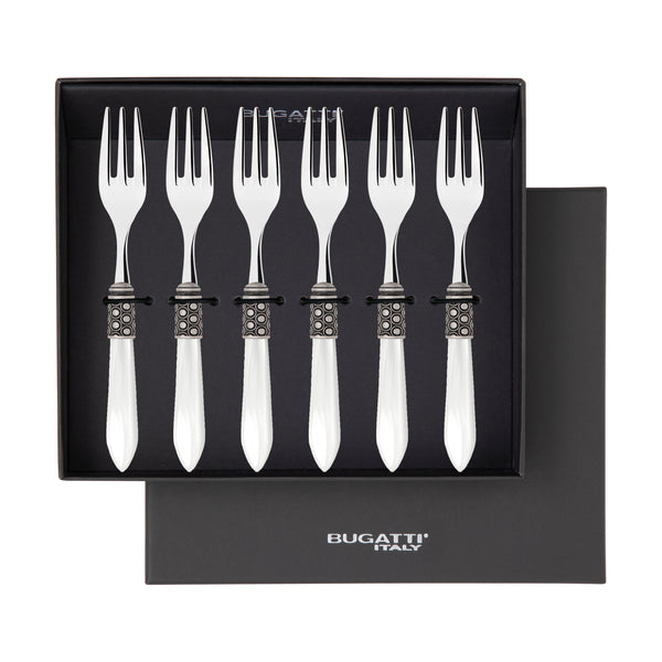 Optical Antique Cocktail / Cake Fork Set in gift box - White