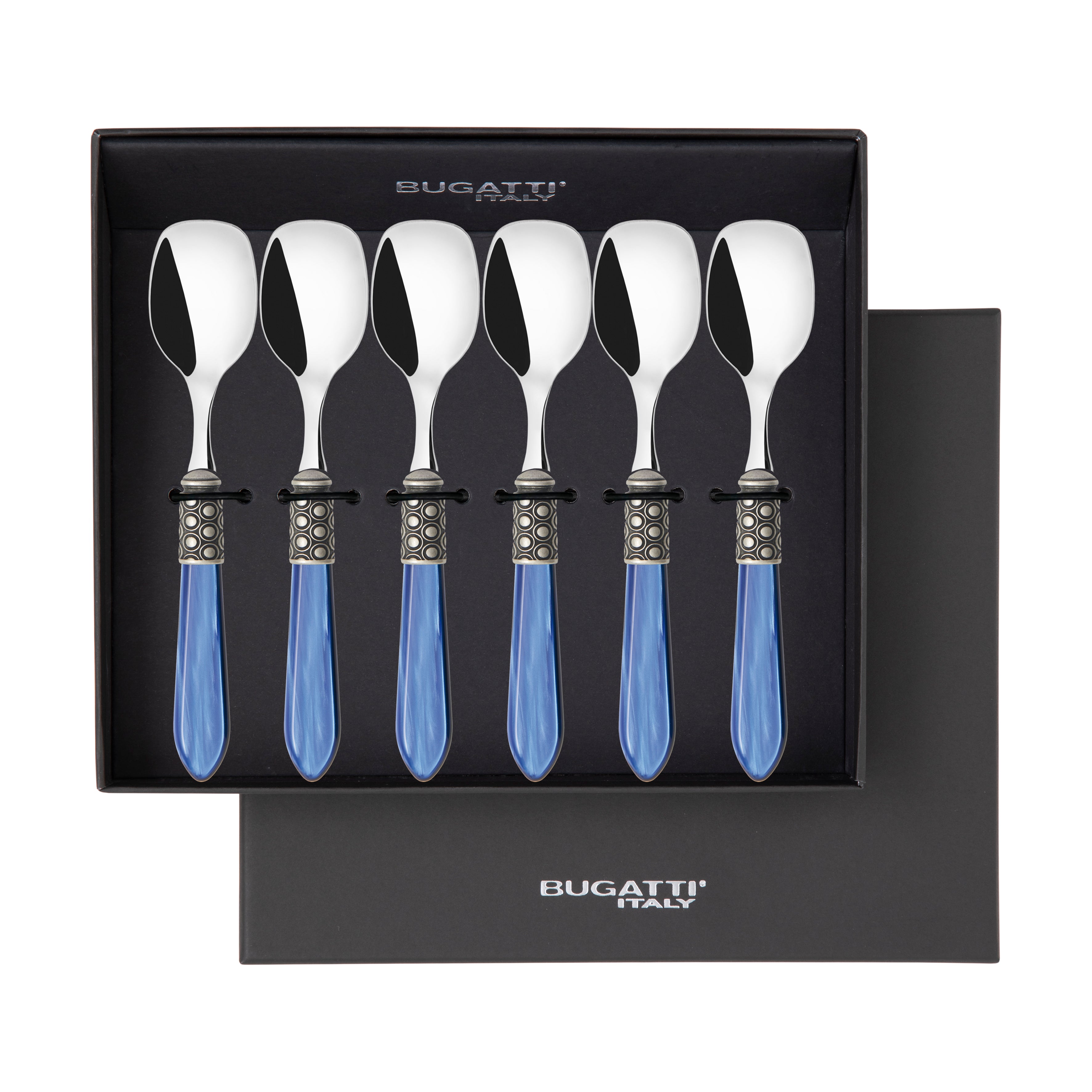 Optical Antique Ice Cream Spoons Set in gift box - royal blue