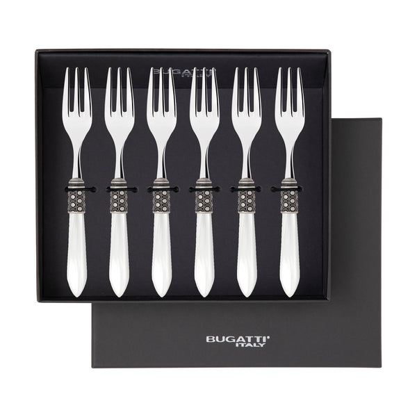 Optical Antique Cocktail / Cake Fork Set in gift box - White-Casa Bugatti USA