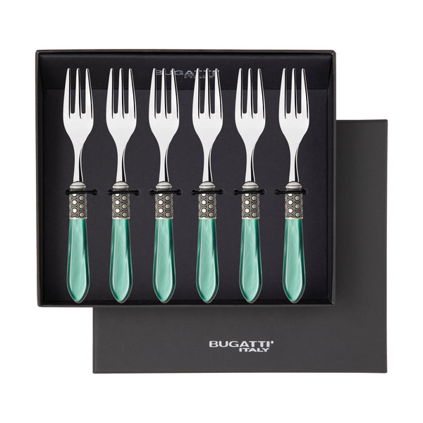 Optical Antique Cocktail / Cake Fork Set in gift box - green