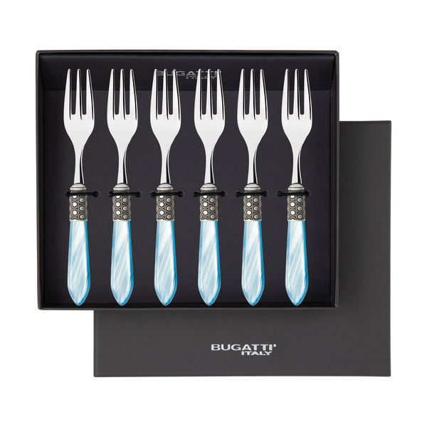 Optical Antique Cocktail / Cake Fork Set in gift box - sky blue