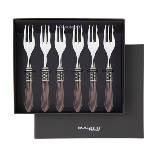 Optical Antique Cocktail / Cake Fork Set in gift box - chocolate