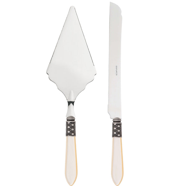 Optical Antique 2 Piece Large Cake Serving Set serrated, Ivory — Casa Bugatti