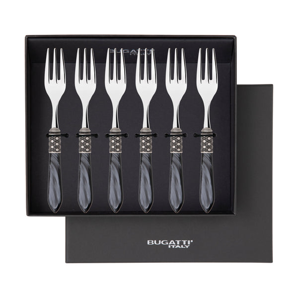 Optical Antique Cocktail / Cake Fork Set in gift box - charcoal