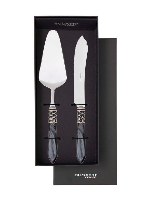 Optical Antique 2 Piece Cake Serving set - Charcoal-Casa Bugatti USA