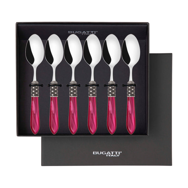 Optical Antique 6 Piece Coffee Spoon Set in gift box - Raspberry-Casa Bugatti USA