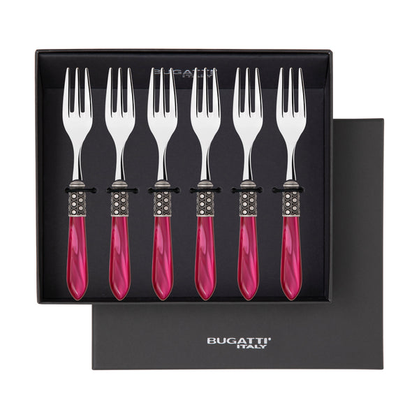 Optical Antique Cocktail / Cake Fork Set in gift box - raspberry