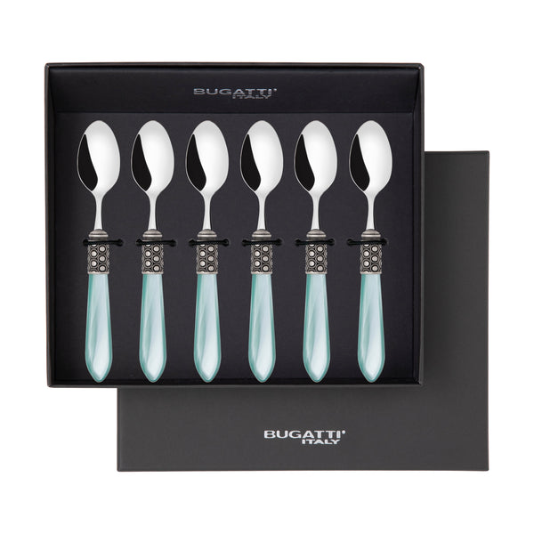 Optical Antique 6 Piece Moka Spoon Set in gift box aqua