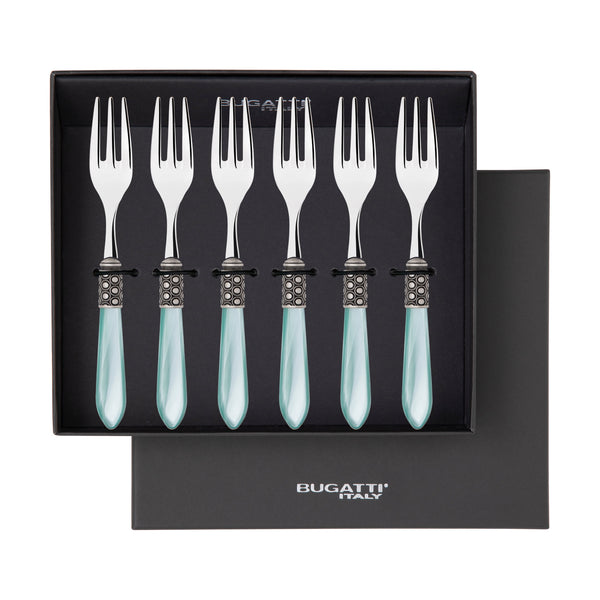 Optical Antique Cocktail / Cake Fork Set in gift box - aqua-Casa Bugatti USA
