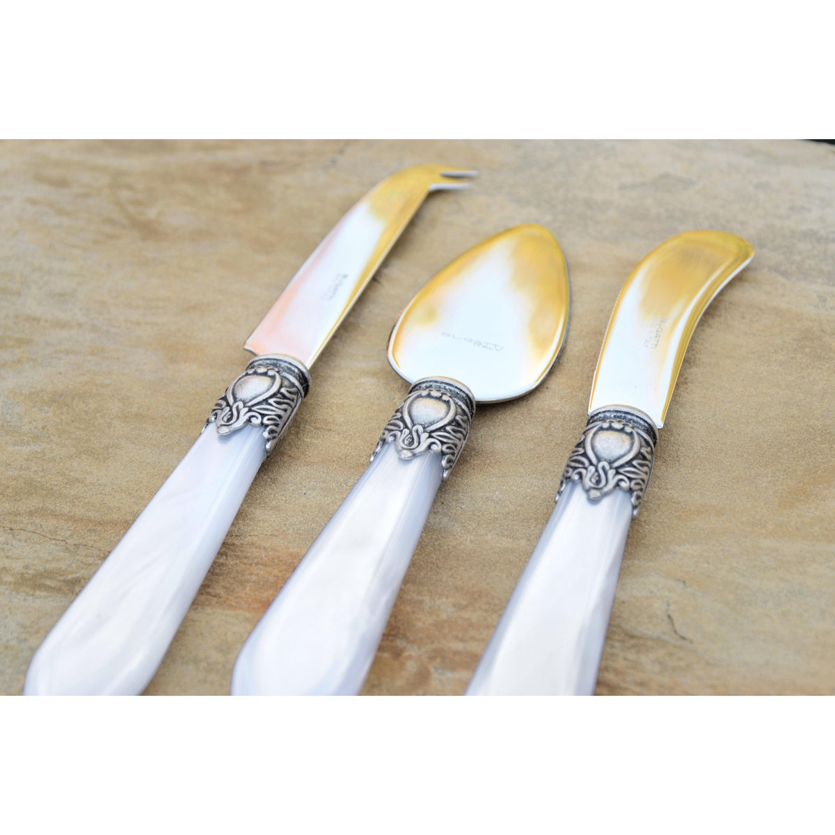 Oxford Antique 3 Piece Cheese Knife Set - White-Casa Bugatti USA