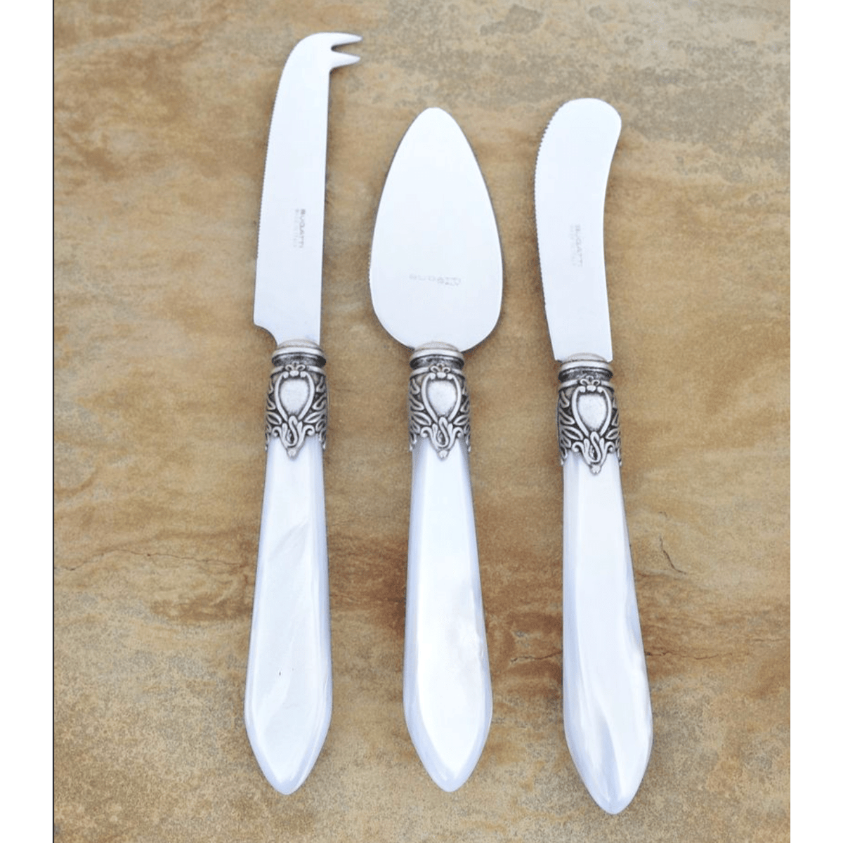 Oxford Antique 3 Piece Cheese Knife Set - White-Casa Bugatti USA