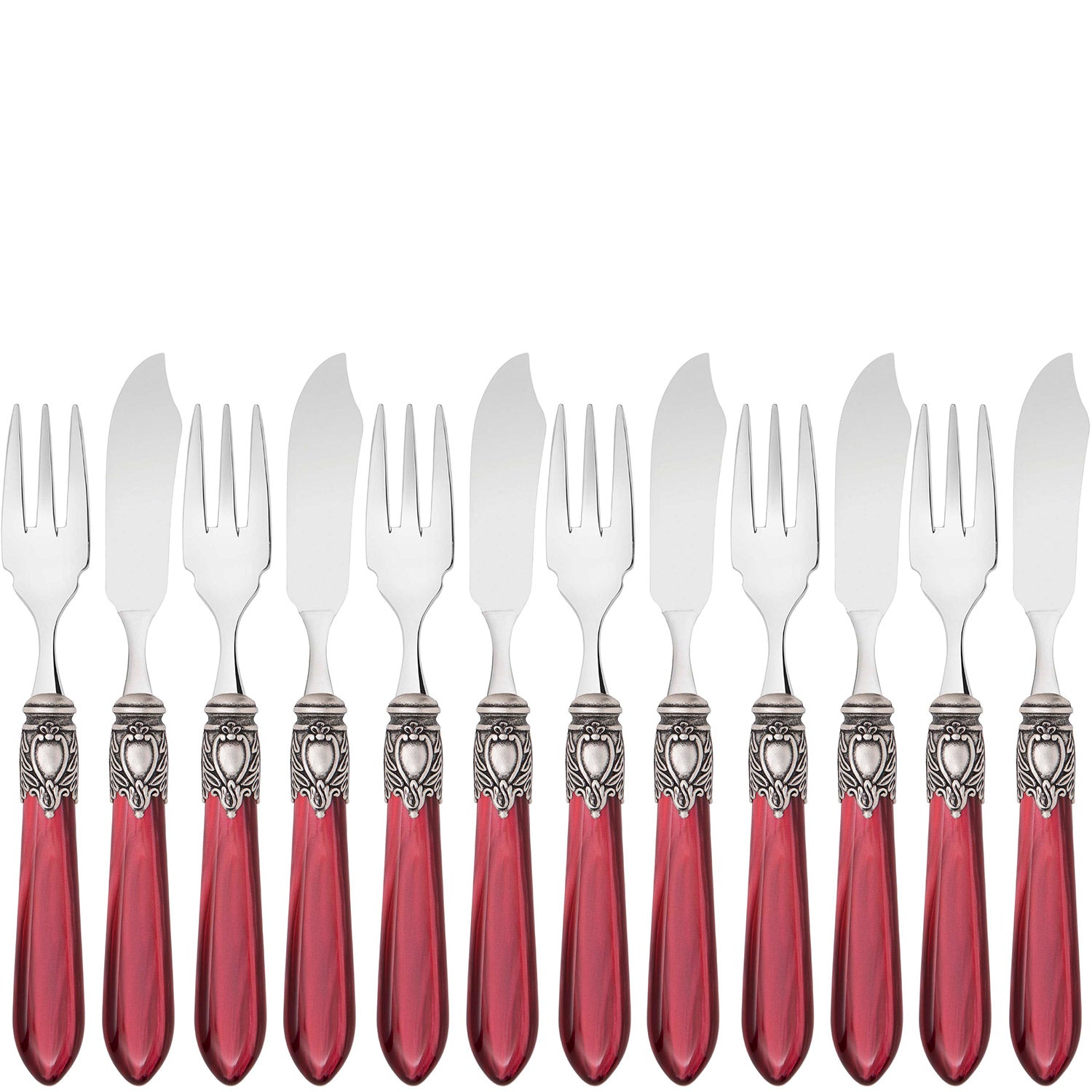 Oxford Antique 12 Piece Fish Set  Burgundy