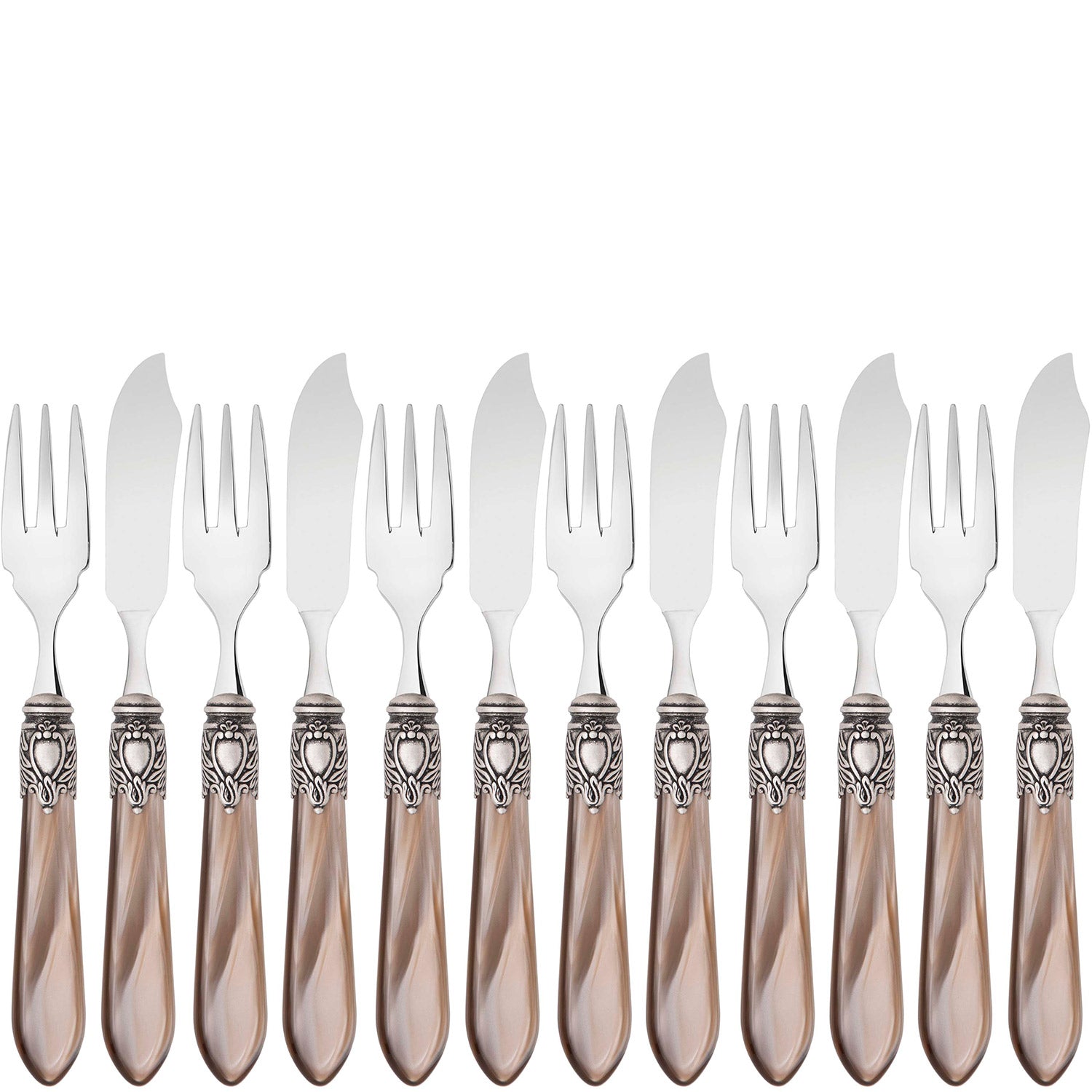 Oxford Antique 12 Piece Fish Set  Taupe