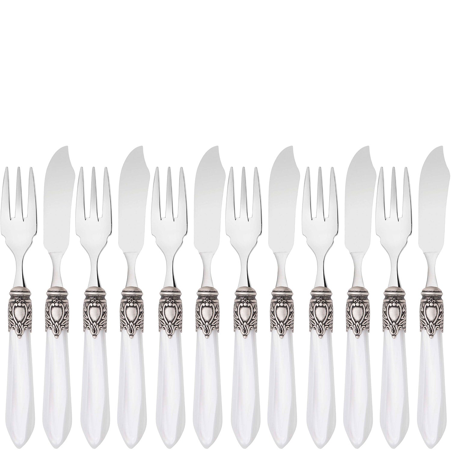 Oxford Antique 12 Piece Fish Set  White