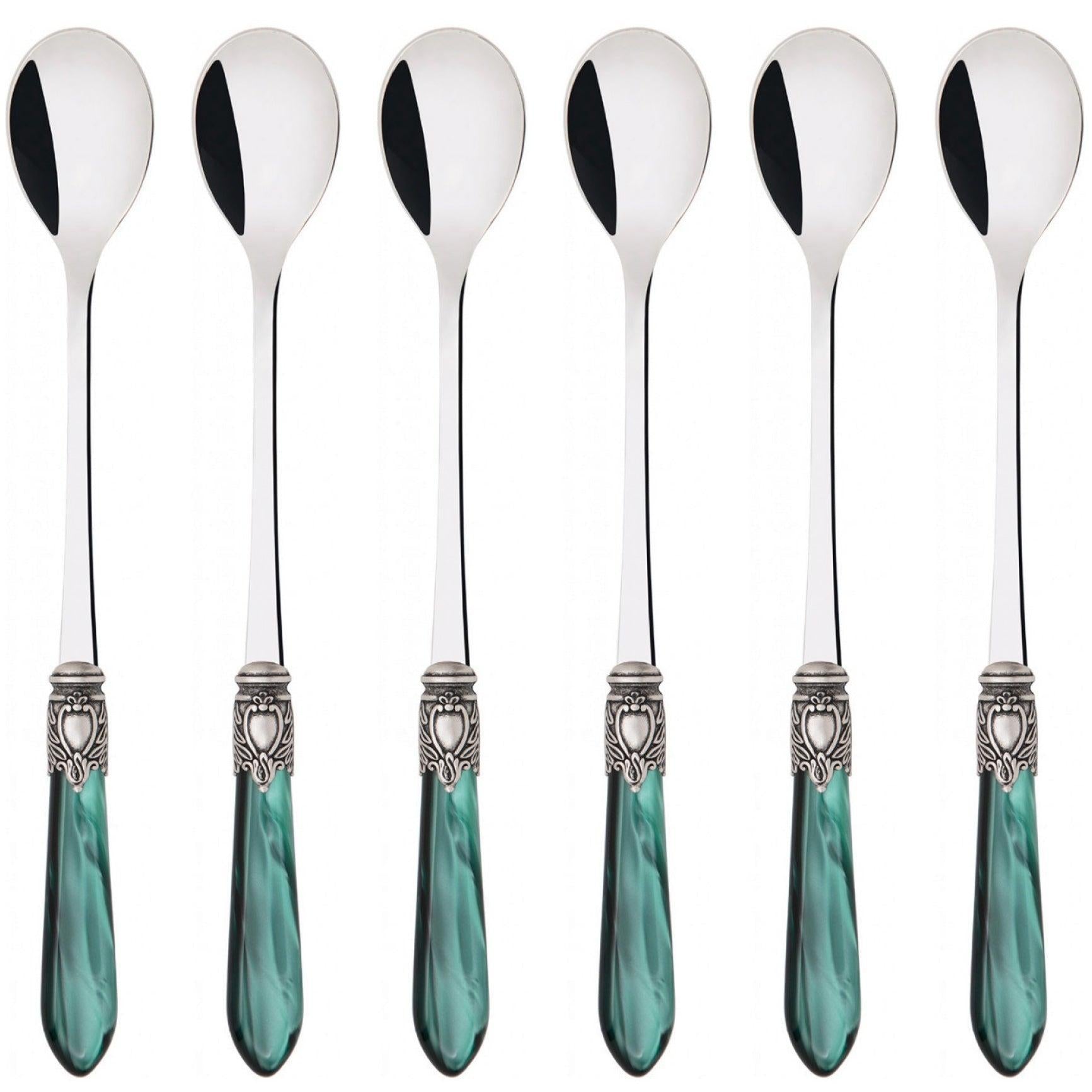Oxford Antique Ice Tea / Cocktail Spoon Set Emerald Green