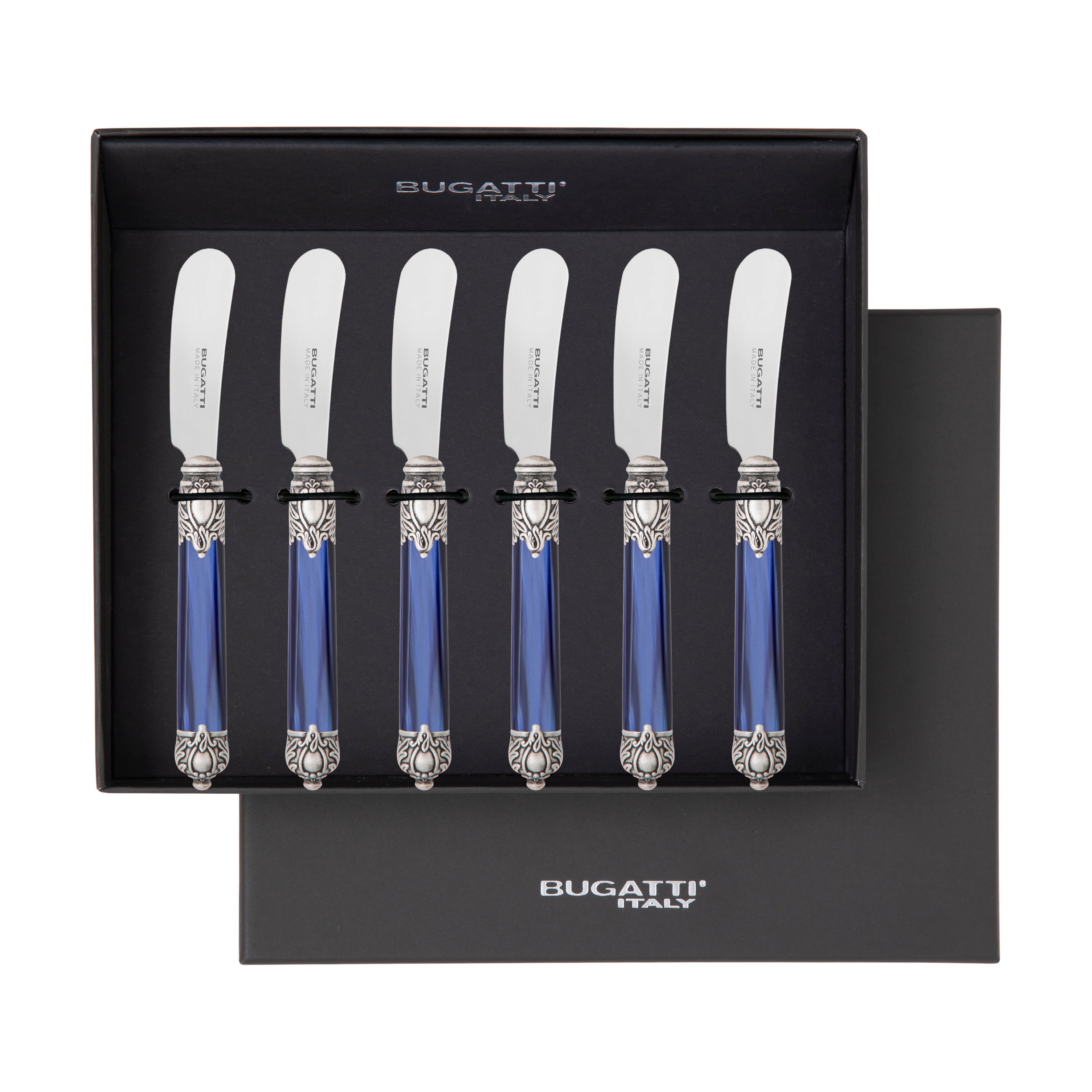 Rinascimento Antique Silver Butter Knife Set - Royal Blue-Casa Bugatti USA