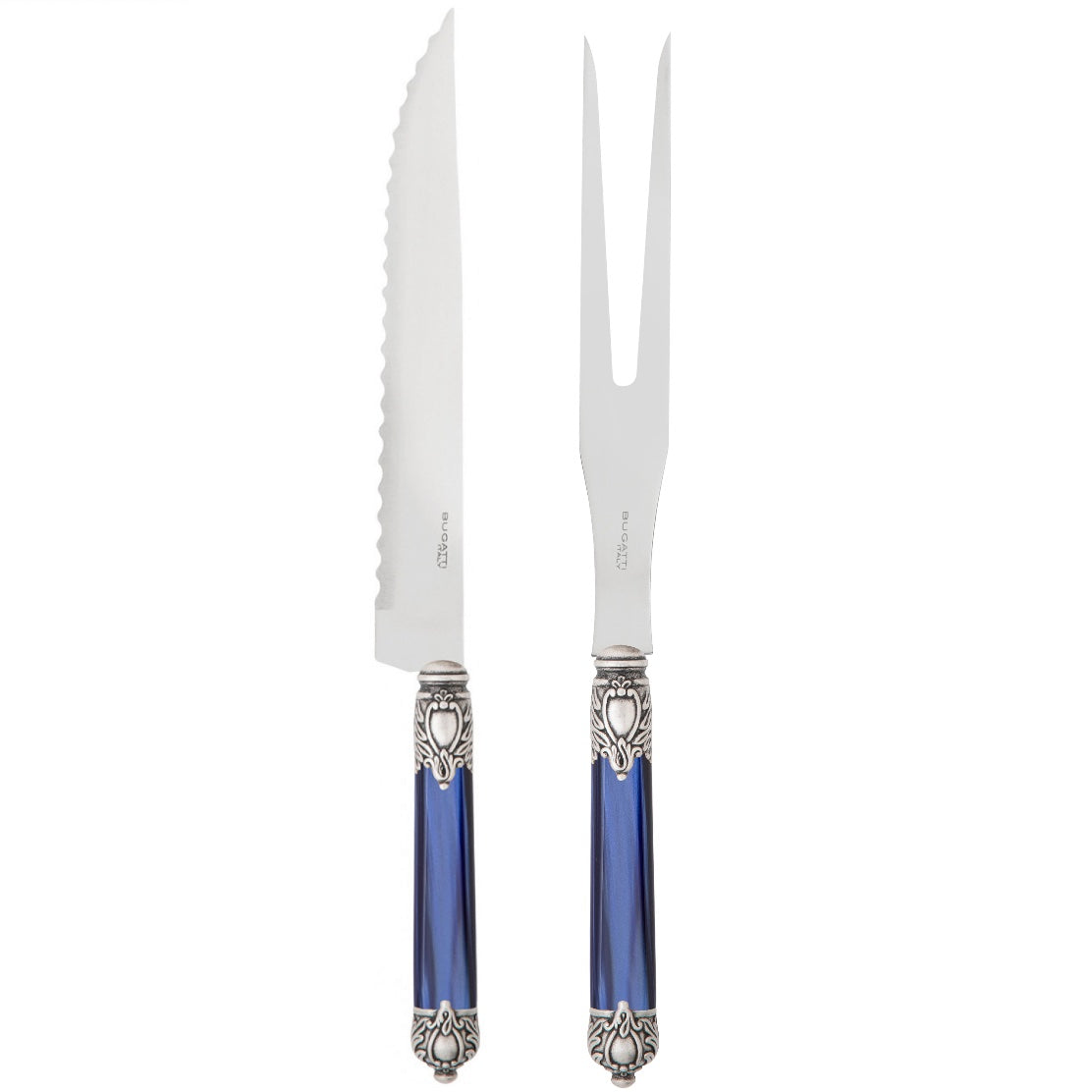 Rinascimento Antique Silver Roast Carving Set, Royal Blue — Casa Bugatti