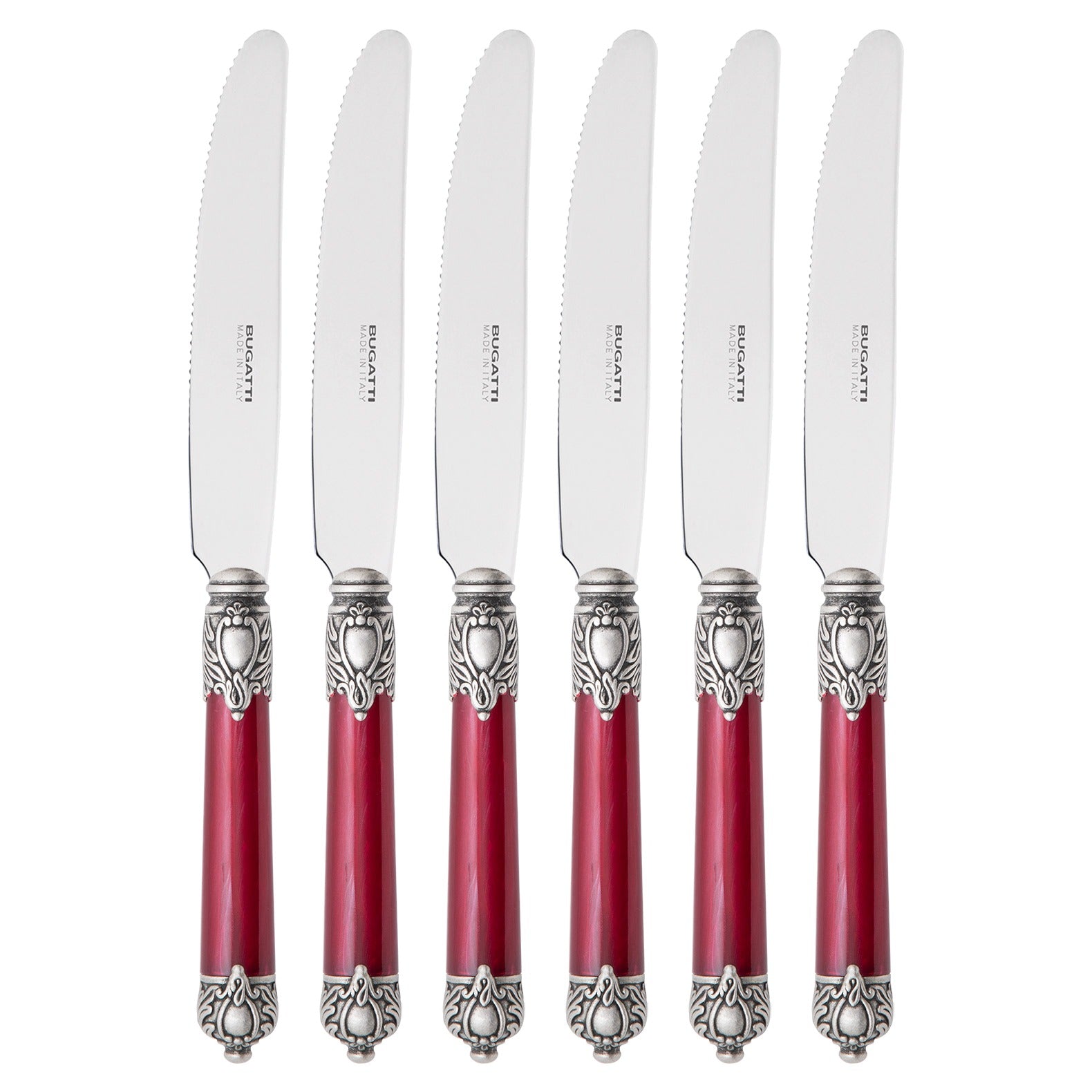 Rinascimento Antique Silver Fruit Knife Set 17,5 cm (6.89 Inch), Burgundy — Casa Bugatti