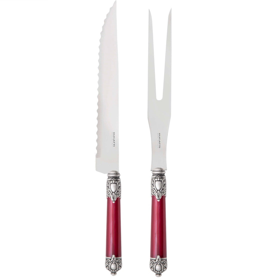 Rinascimento Antique Silver Roast Carving Set, Burgundy — Casa Bugatti