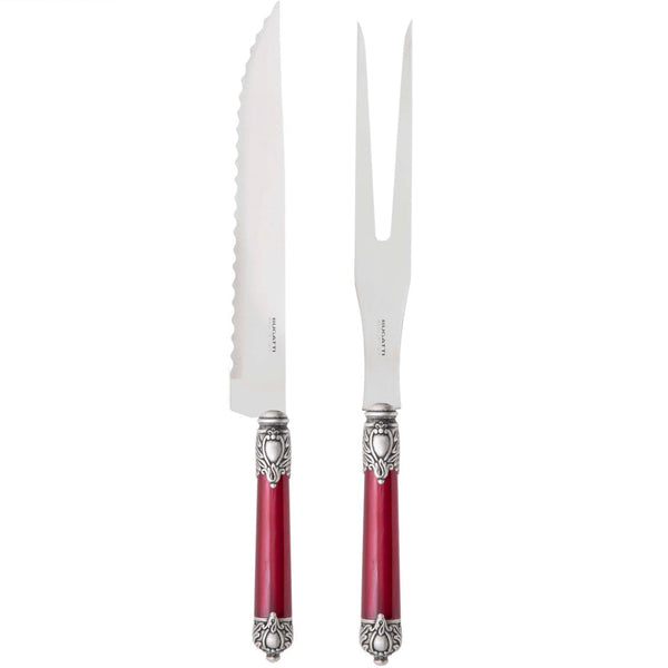 Rinascimento Antique Silver Roast Carving Set, Burgundy — Casa Bugatti