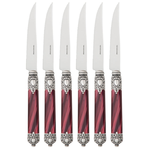 Rinascimento Antique Gold Steak Knife Set, Burgundy — Casa Bugatti