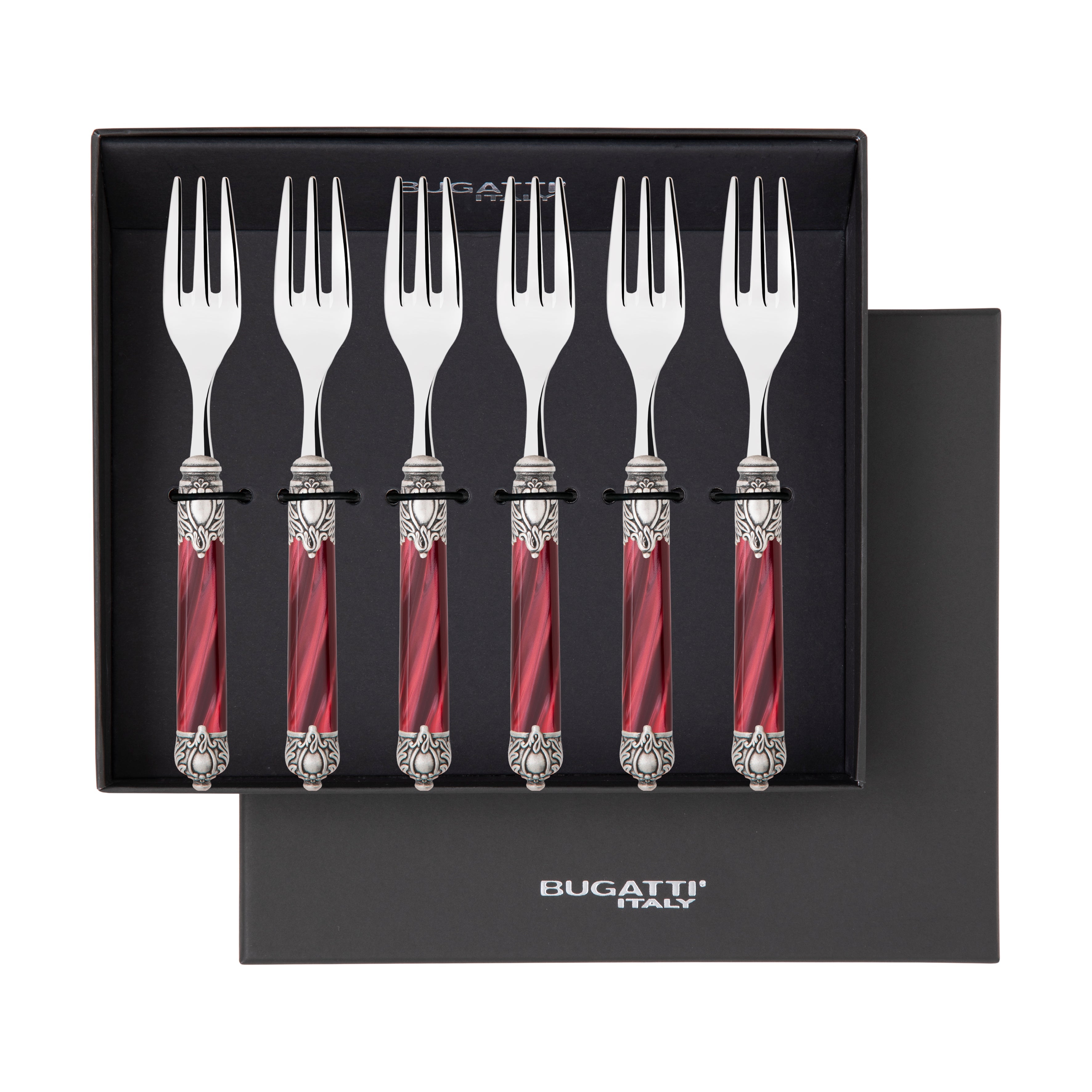 Rinascimento Antique Cocktail / Cake Forks Set in Gift Box - Burgundy
