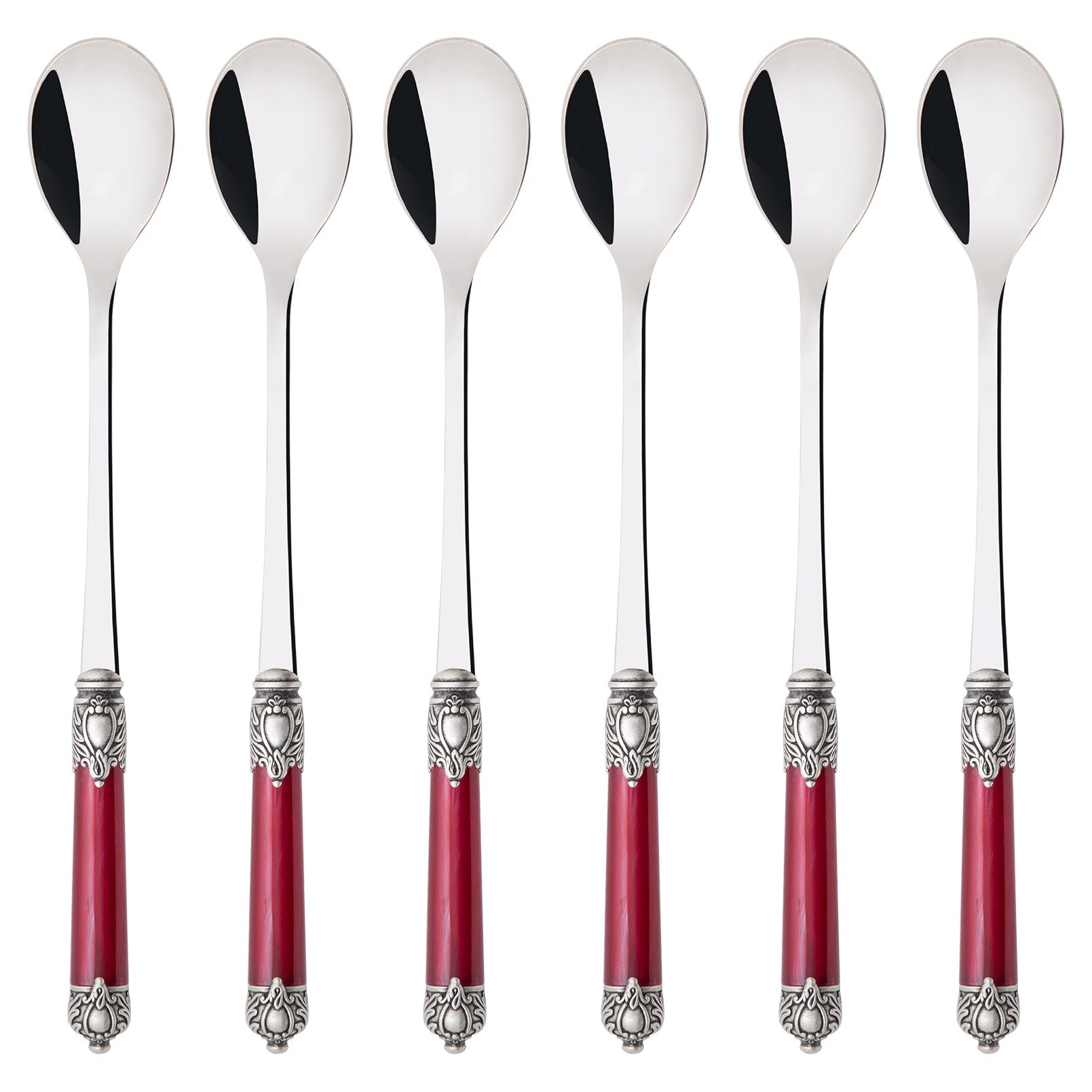Rinascimento Antique Silver Ice Tea Spoon Set, Burgundy — Casa Bugatti