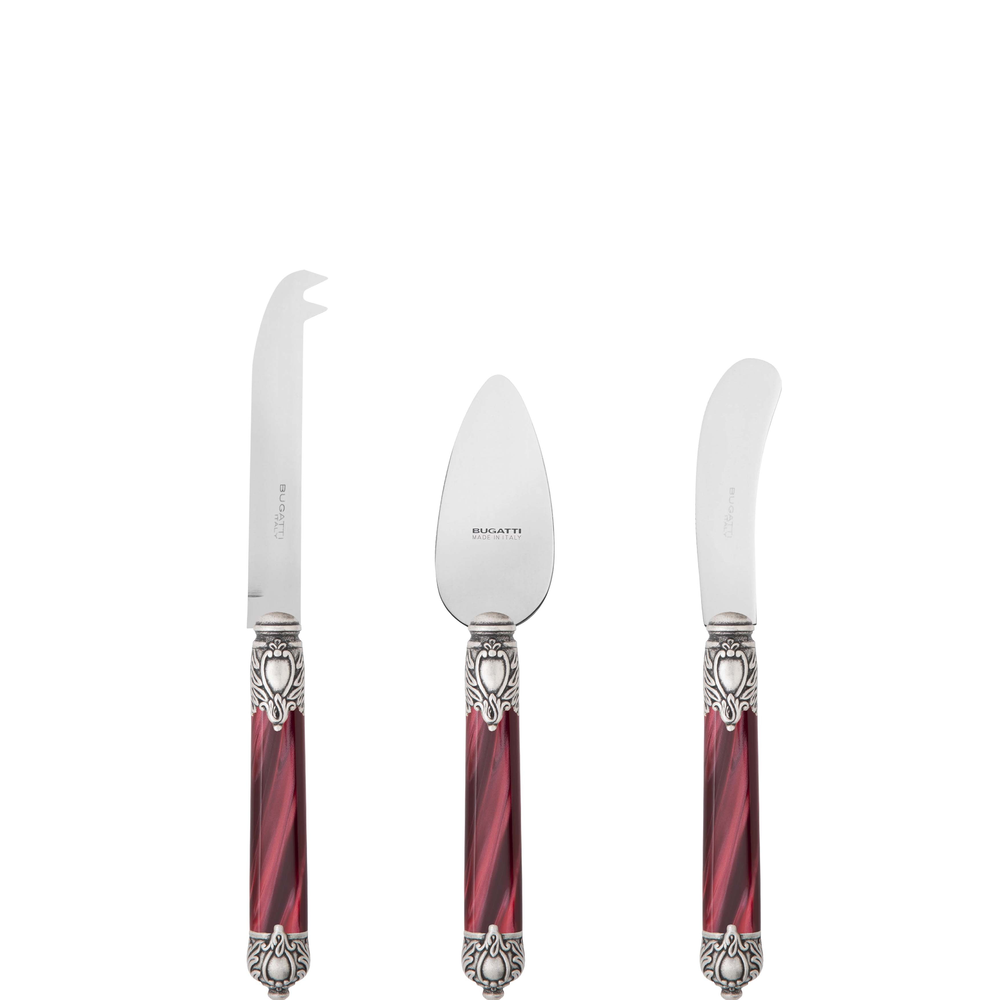 Rinascimento Antique Silver Cheese Knives Set in Gift Box - Burgundy-Casa Bugatti USA