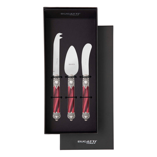 Rinascimento Antique Silver Cheese Knives Set in Gift Box - Burgundy-Casa Bugatti USA