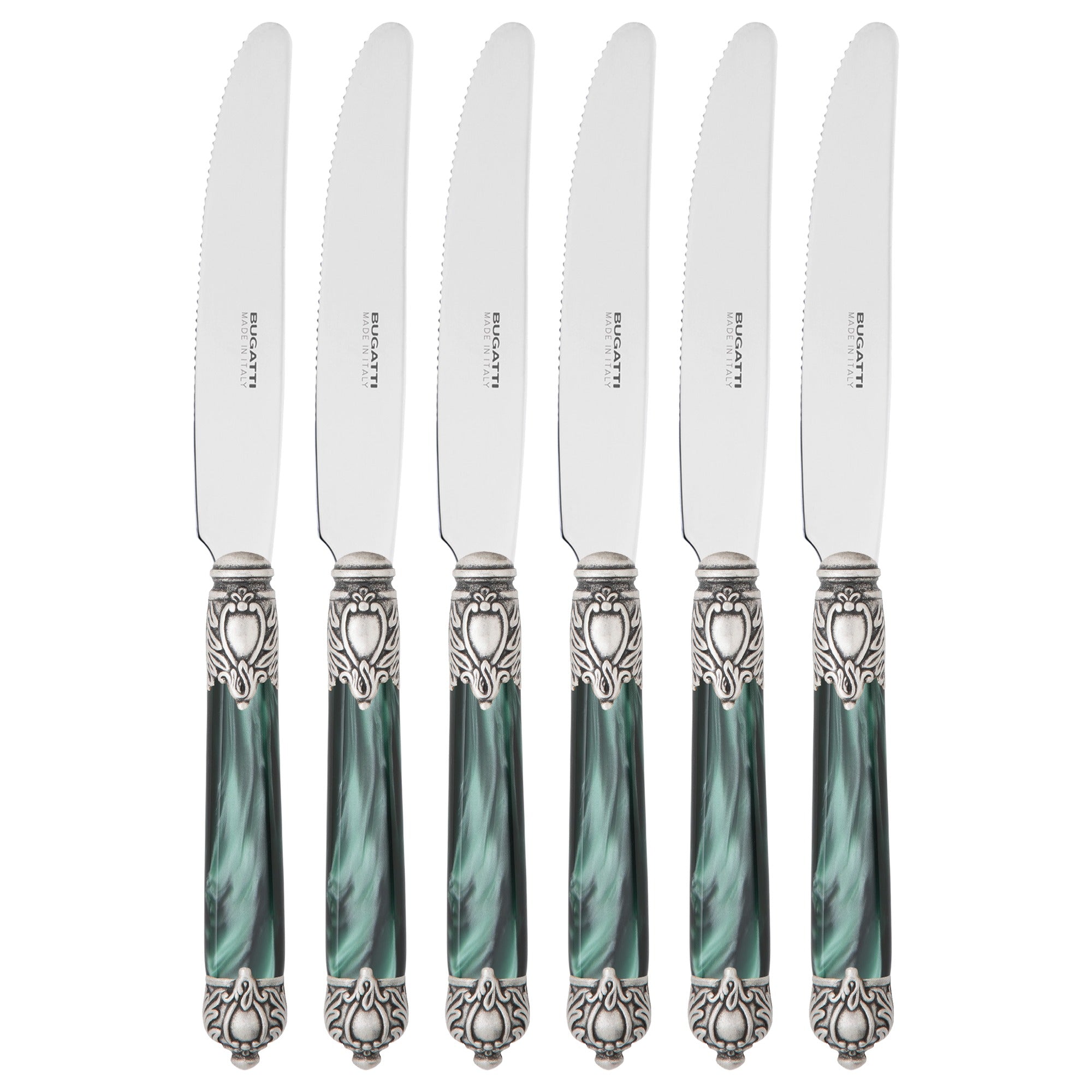 Rinascimento Antique Silver Fruit Knife Set 17,5 cm (6.89 Inch), Emerald Green — Casa Bugatti