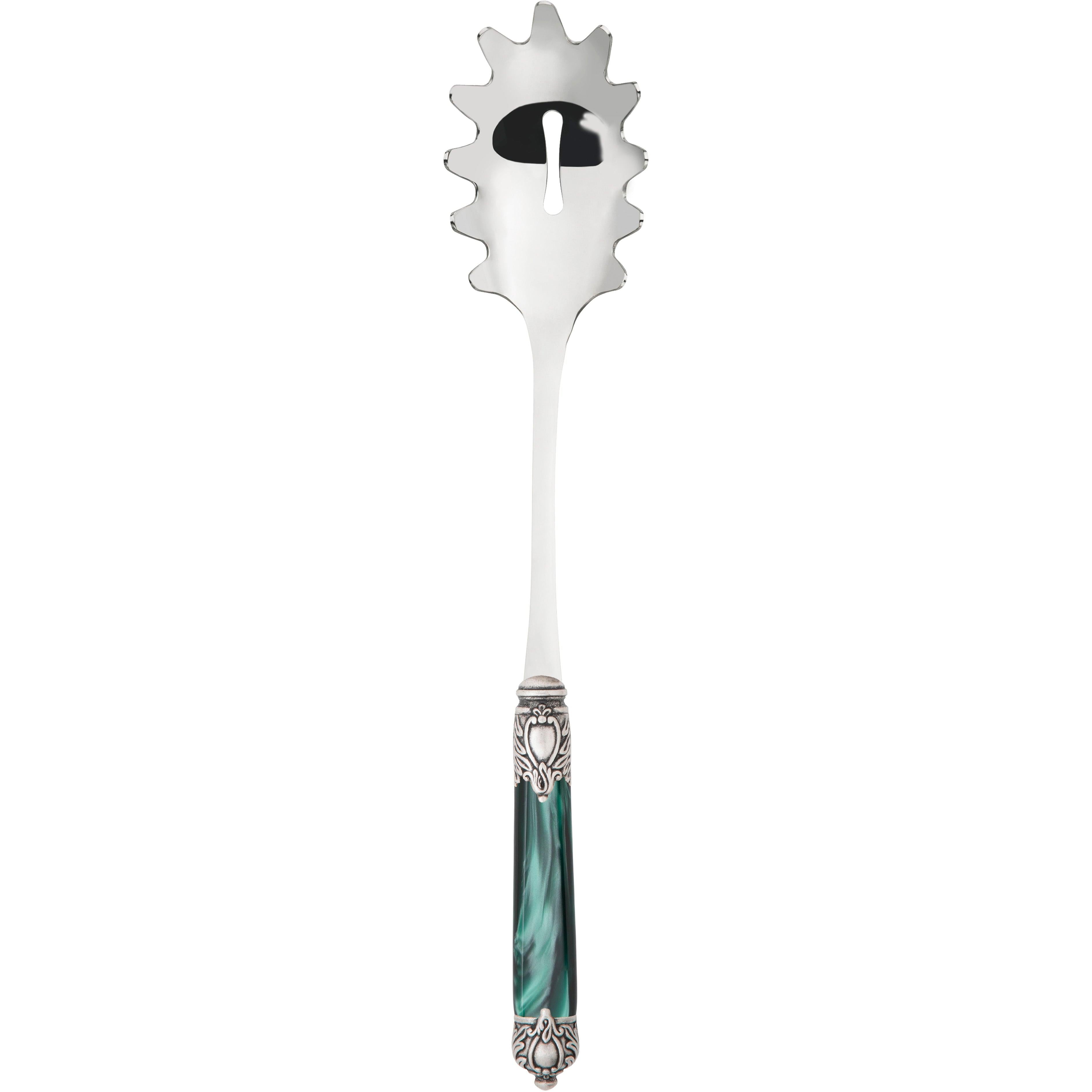 Rinascimento Antique Silver Spaghetti Scoop - Emerald Green-Casa Bugatti USA