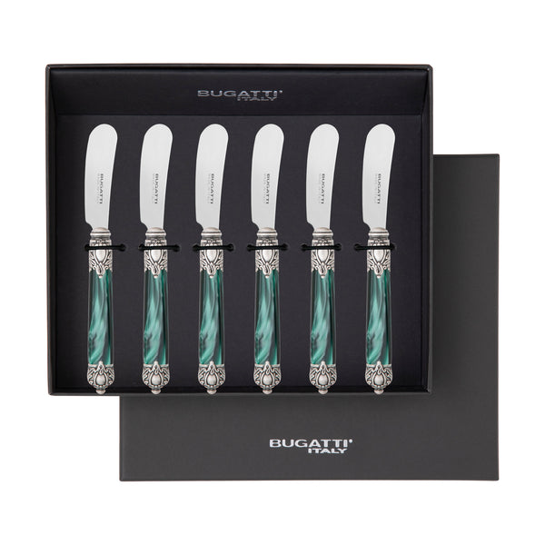 Rinascimento Antique Silver Butter Knife Set, Emerald Green — Casa Bugatti