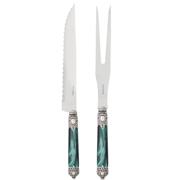 Rinascimento Antique Silver Roast Carving Set, Emerald Green — Casa Bugatti