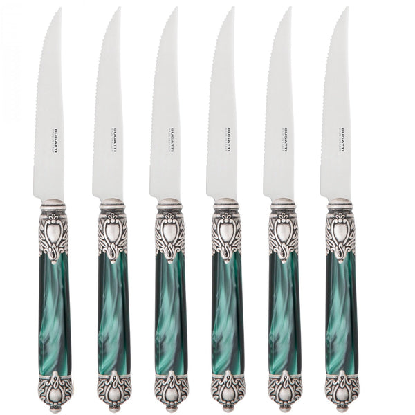 Rinascimento Antique Gold Steak Knife Set, Emerald Green — Casa Bugatti